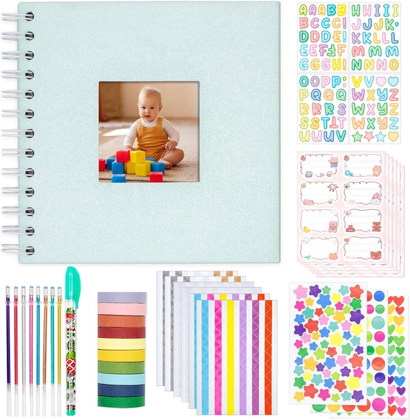 Tugle Kid Scrapbook Photo Album Hard Cover DIY Photo Album for Kids Instant Camera Print Paper with DIY Accessories (Blue) - Image 1